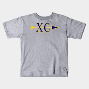 Cross country logo XC with and arrow in Blue and gold colors Kids T-Shirt